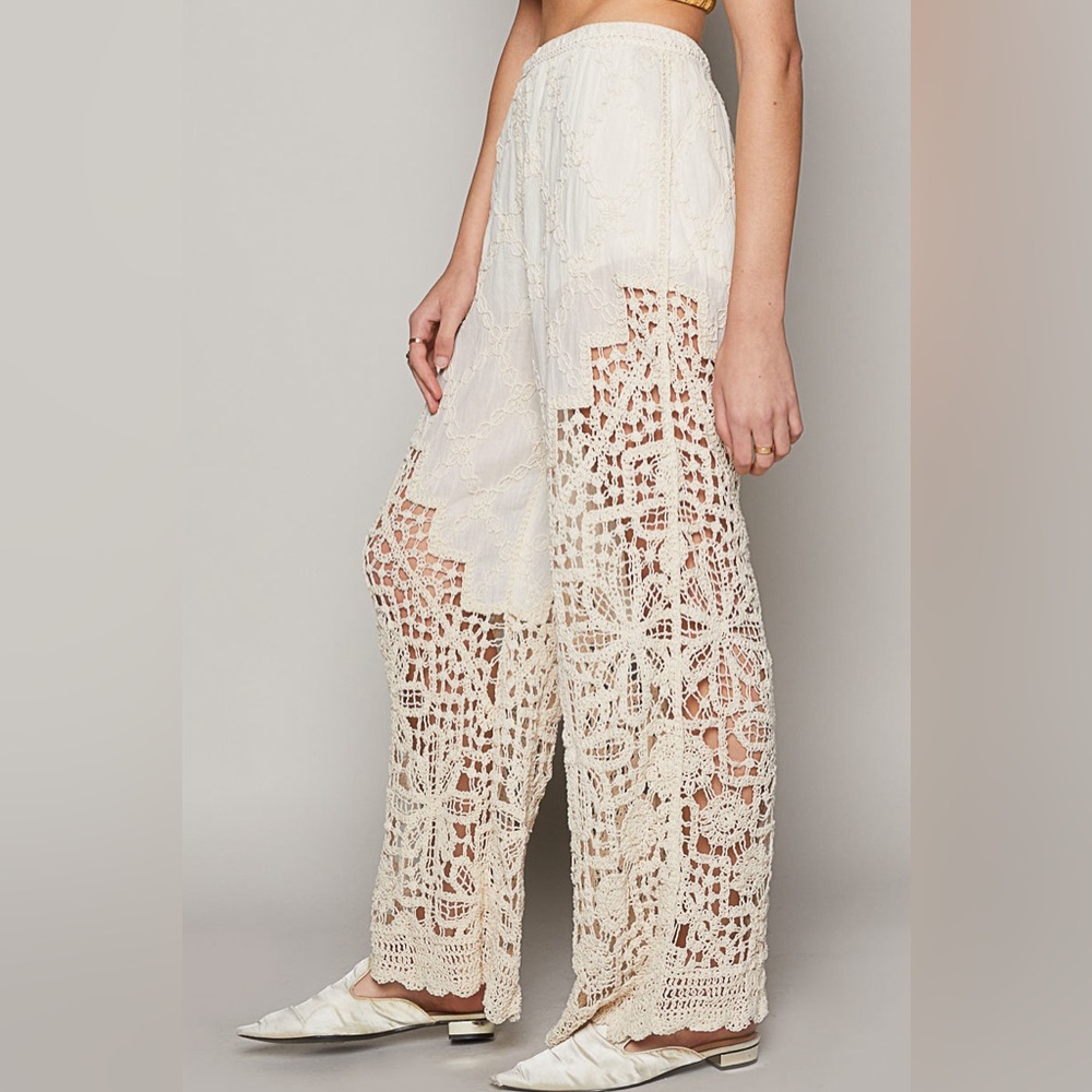 POL Elegant Cream Lace Women's Pants
